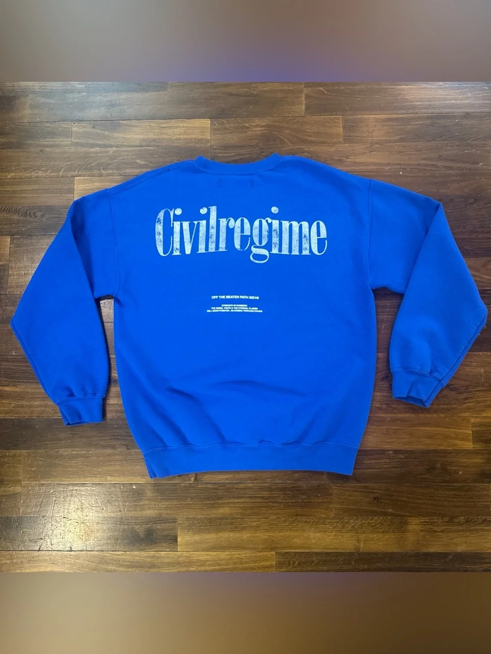 Civil Regime Crewneck Sweatshirt Medium Blue Off The Beaten Path Graphic Pullove